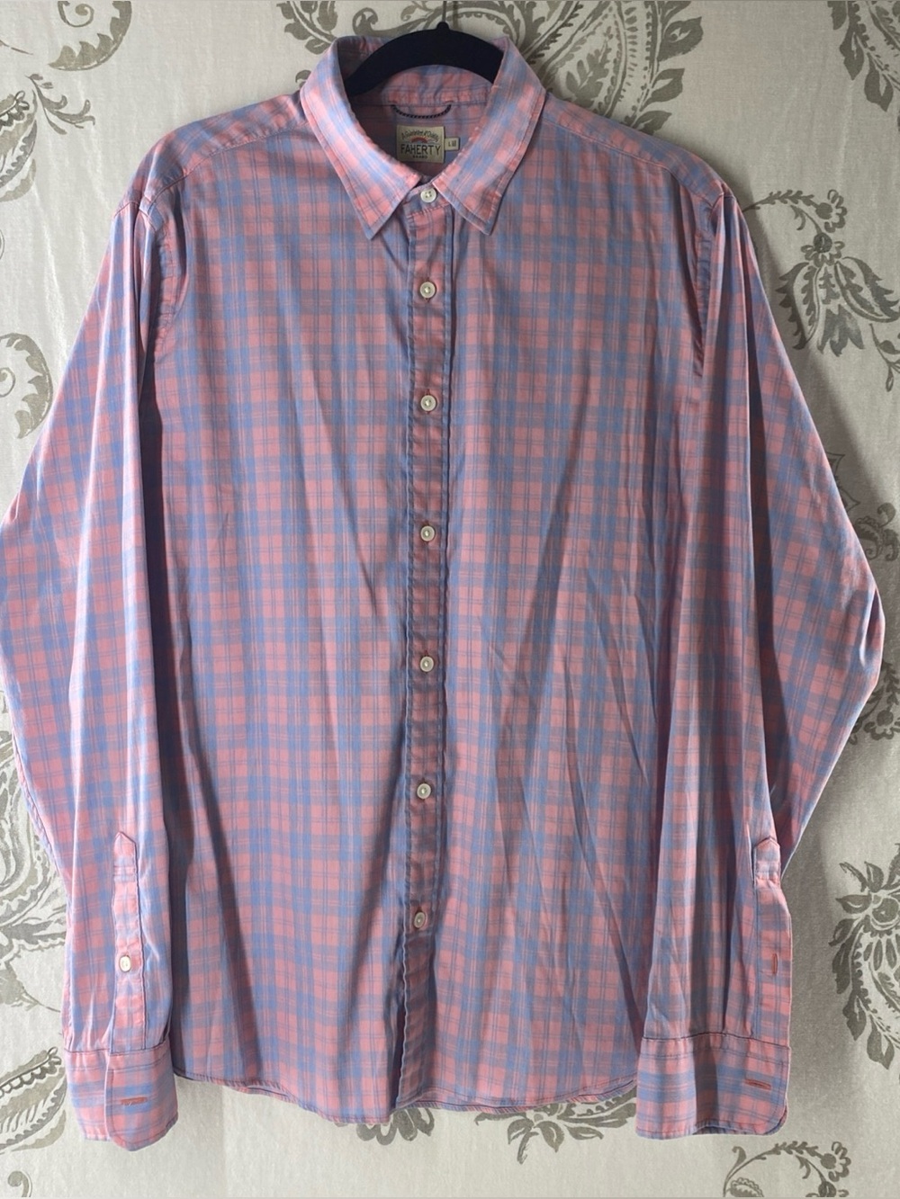 Faherty Plaid Shirt Button Up Long Sleeve Blue and pink